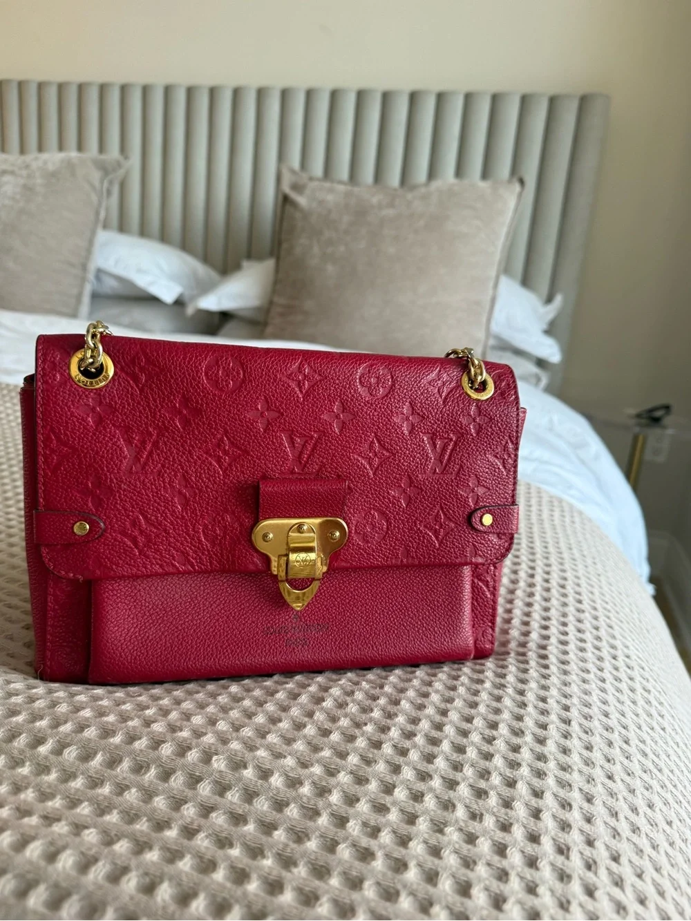 Louis Vuitton Red Monogram Empreinte Vavin PM Crossbody with Gold Hardware